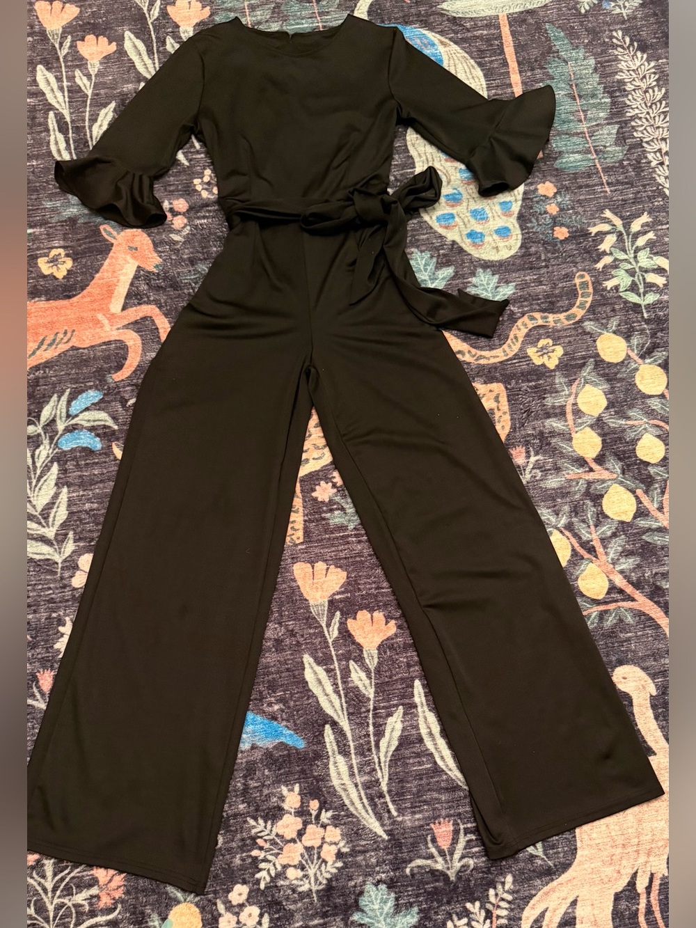Women’s Black Wide-Leg Jumpsuit with Tie Waist
